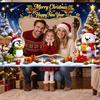 Durable Polyester Holiday Banner Christmas Cartoon Photo Booth Frame Banner, Xmas Selfie with Elk Reusable Festive Prop Penguin Bear, Party