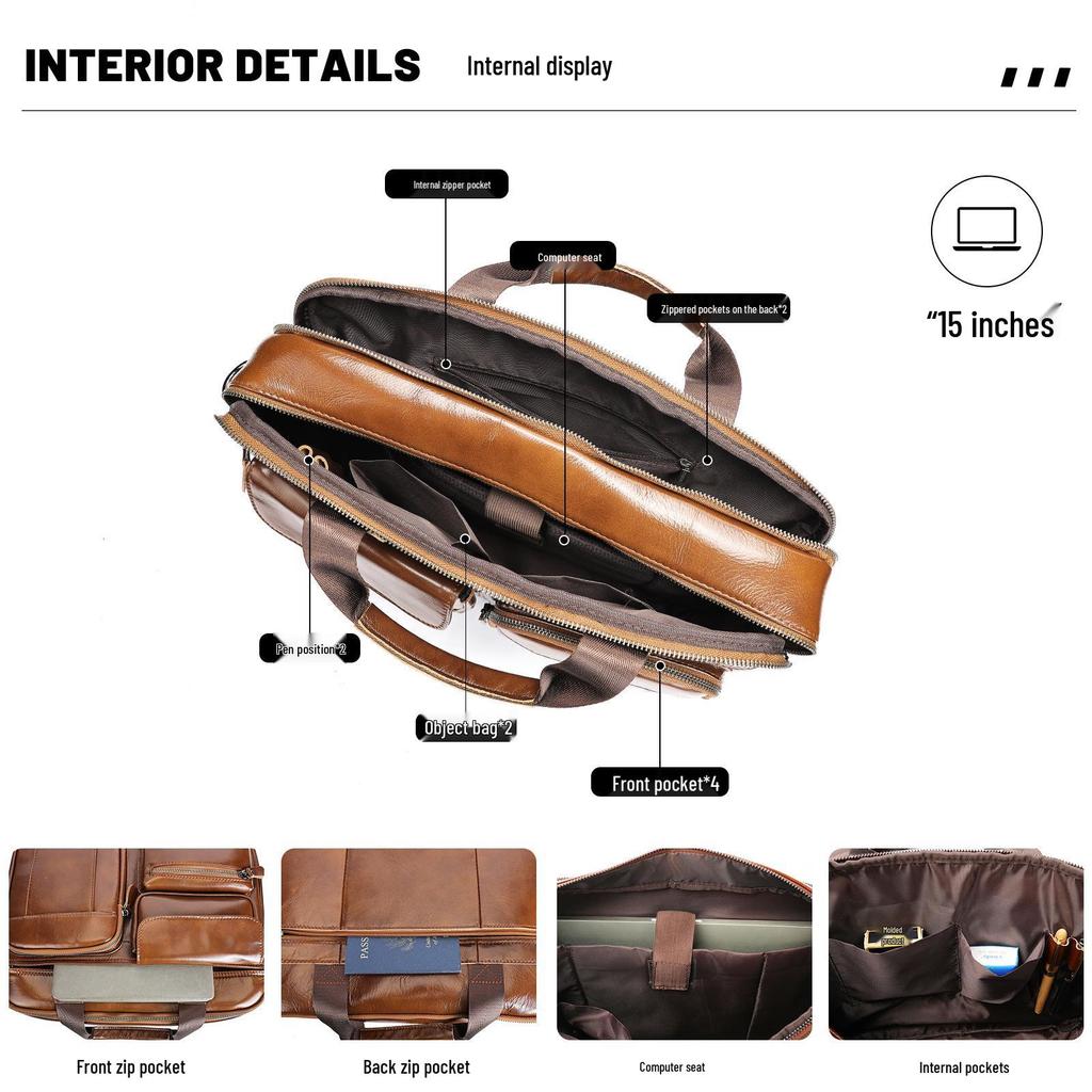 Men's Genuine Leather Crossbody Laptop Bag – Top Layer Cowhide Briefcase Handbag