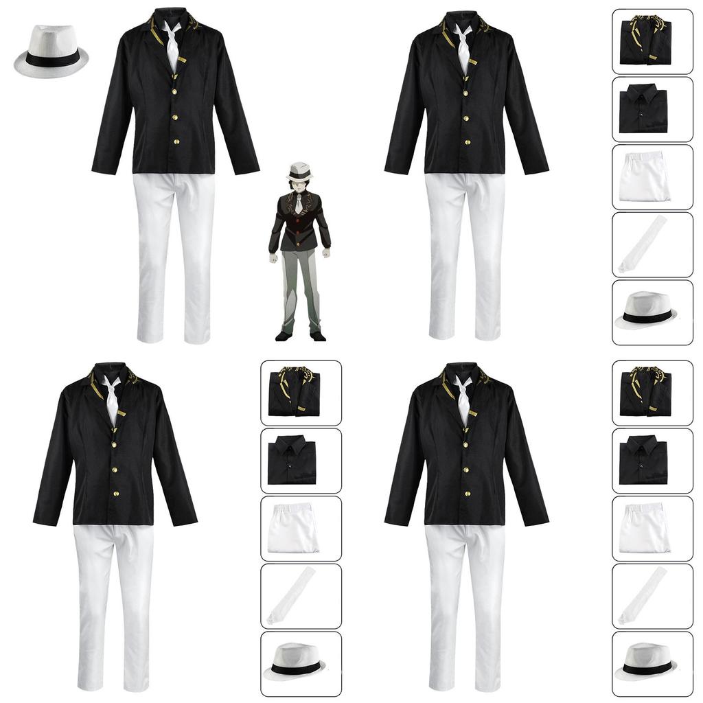 Demon Slayer Kibutsuji Muzan Halloween Kostüm Anzug mit Krawatte Hut