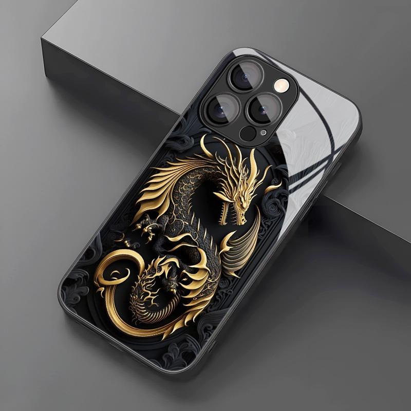 Luxus Goldener Drachenmuster Gehärtetes Glas Handyhülle Für iPhone 17 Pro Max 16 15 14 13 12 11 16E 17Air 7 8 Plus XR XS X Abdeckung