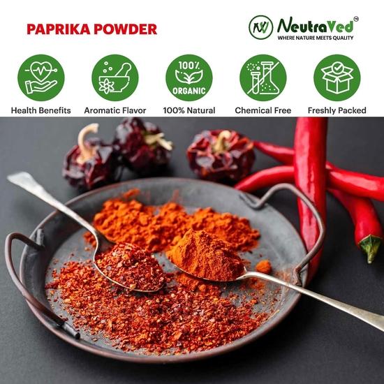 NeutraVed Paprika Powder 100g | Sweet & Mild Red Paprika Spice for Cooking, Seasoning & Garnishing | Comes in Standup Ziper Pouch - 100gm