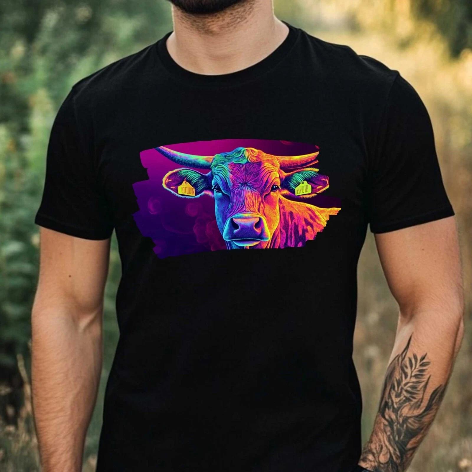 T-Shirt Herren Neon Kuh Motiv Baumwolle Größe XS bis 5XL S