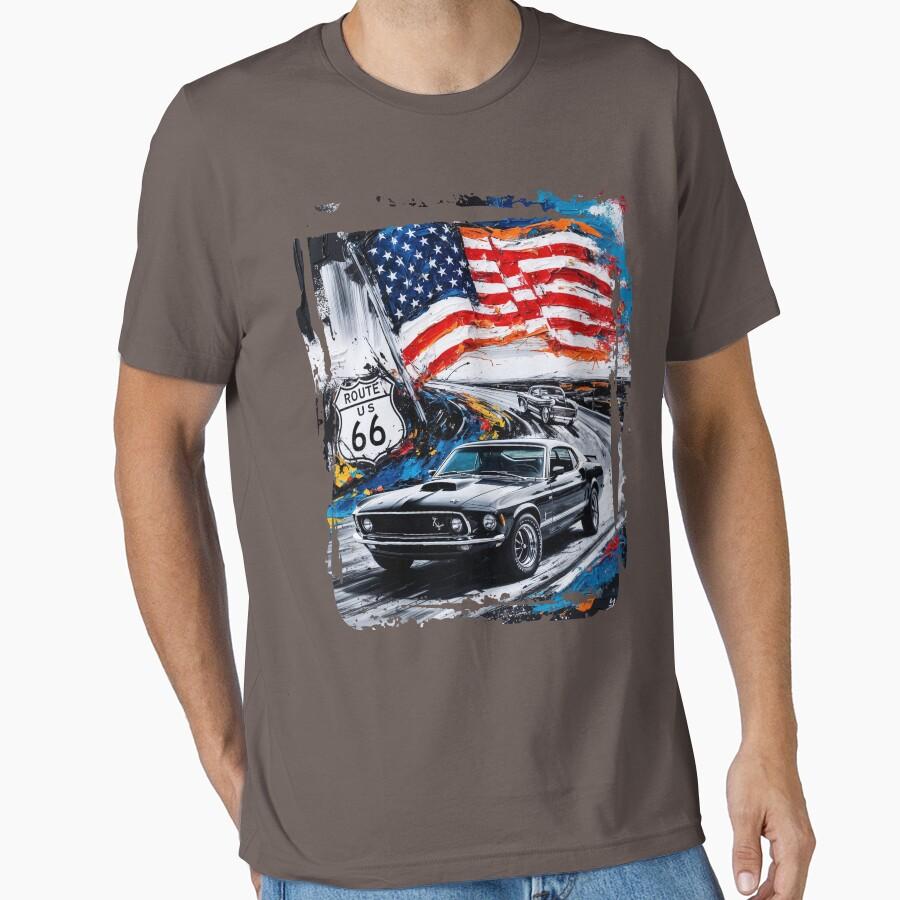 Vintage The Mother Road Route 66 Us Highway Sign Printed T Shirt for Men Large Size Adult Tops S-6XL