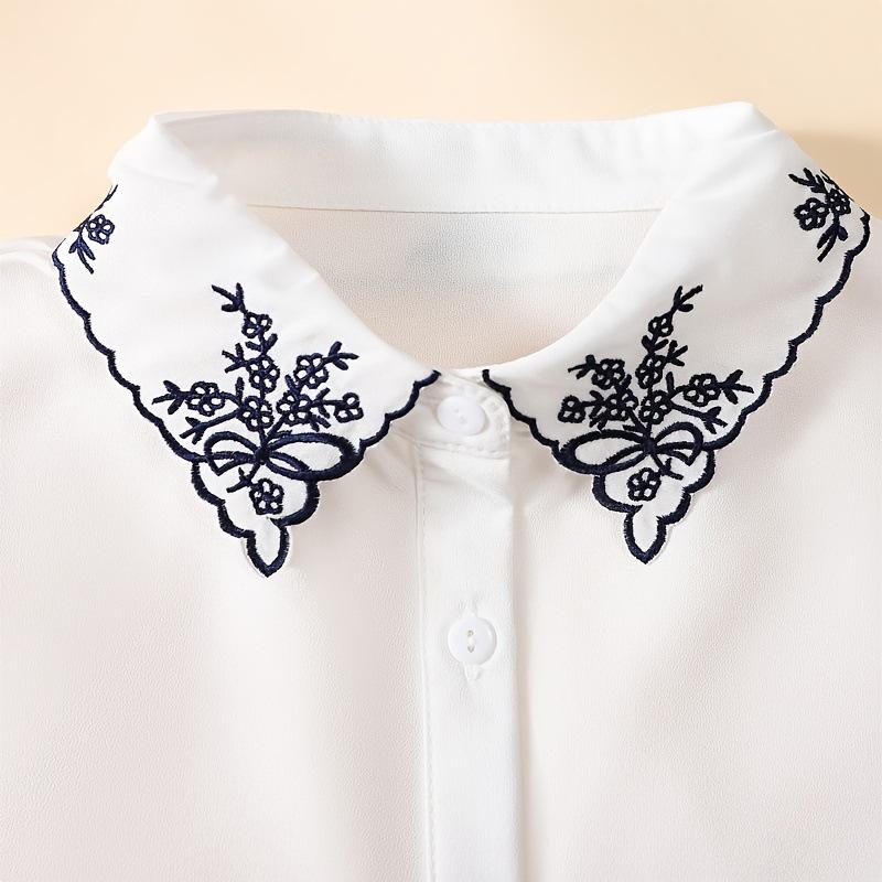 Women's Versatile Embroidered White Fake Collar for Sweaters - Decorative Spring, Autumn & Winter