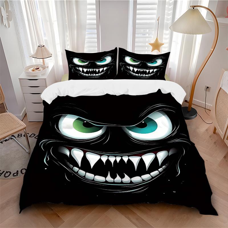 

3pcs Anime Monster Face Design Pillowcase Set, Includes One Quilt Cover and Two Pillowcases (No Core), Perfect for Bedroom and Guest Room 135x200cm