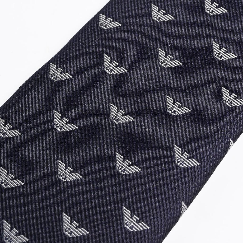 Emporio Armani Eagle Blue Made in 340075 3R616 00035 Men's Tie, 7.5cm Wide, 100% Silk, Logo, Navy, Italy, [Used]
