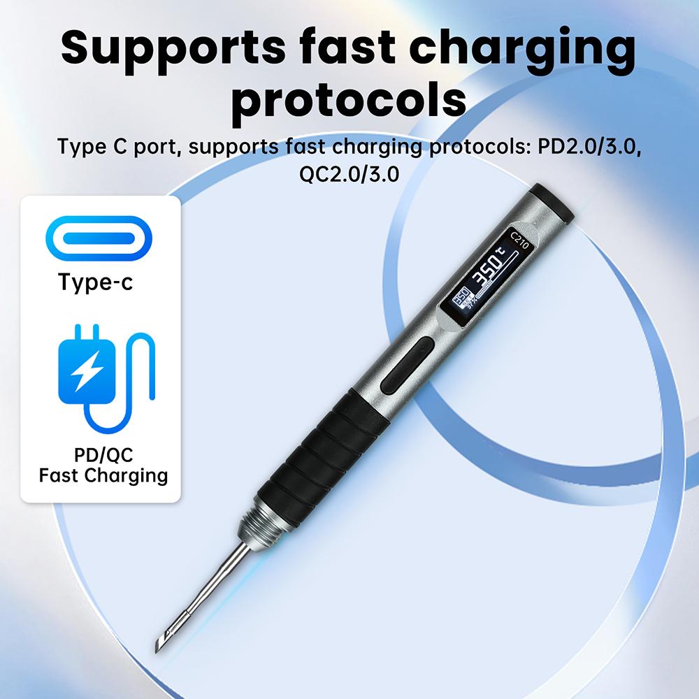 DC 9-20V 18-100W Portable Smart Soldering Iron Outdoor Welding Repair Tool Rechargeable Soldering Pen Type-C Interface