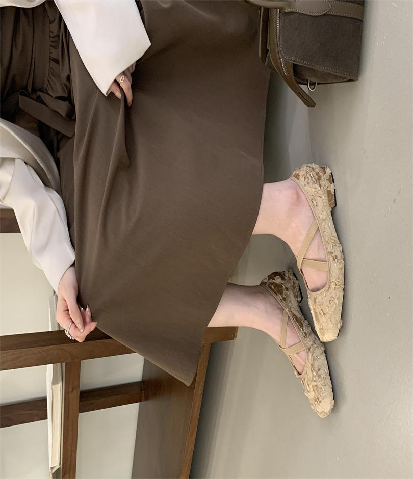 

~ Супермягкая сетка~ Балетки Женские Осенние Дышащие Туфли Мэри Джейн Легкий Вырез Французские Балетки 39 хаки