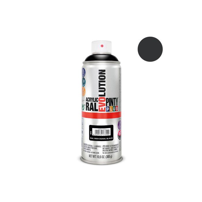 Vopsea acrilică spray - PINTY - Evolution - Negru RAL9004 - 400 mL - Uscare rapidă