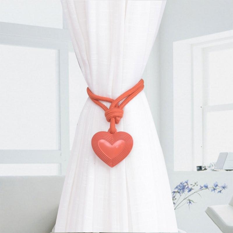 Elegant 2Pieces Braided Rope Window Curtain Tiebacks with Heart Pendant Drapery Holdbacks Ties for Home Aesthetic Decors
