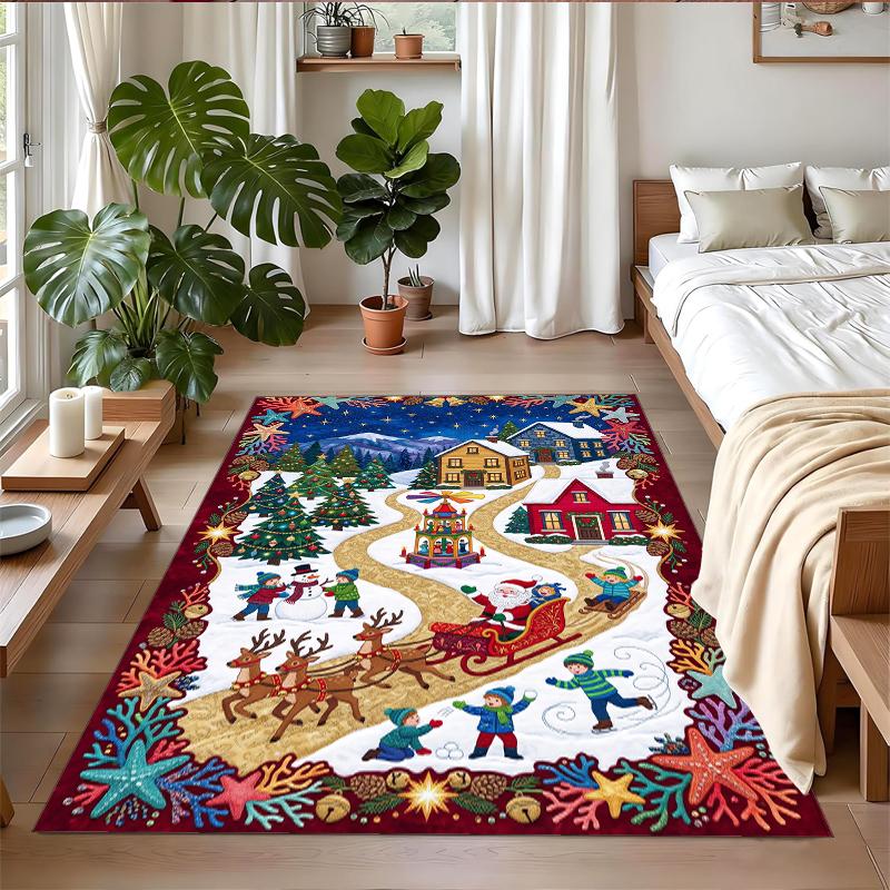 Christmas Printed Square Area Rug Soft Non Slip Floor Carpet For Bedroom Holiday Gift
