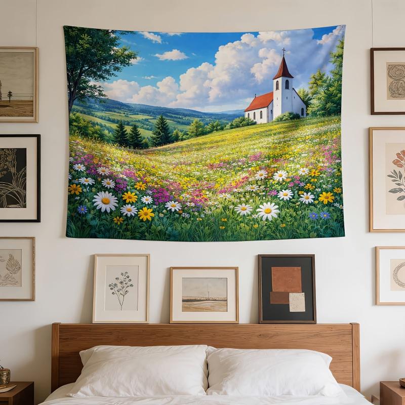 Healing Series Landscape Wall Tapestry for Bedroom Dormitory Family Room Decor Polyester Fiber Wall Hanging Art