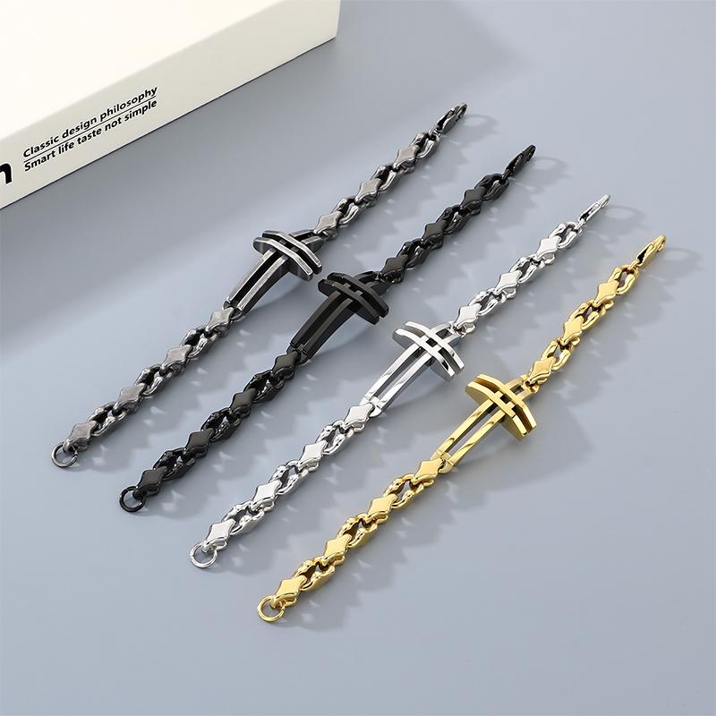 Polished Gold Color Stainless Steel Cross Bracelet for Men Women Irregular Chain Minimalist Religious Symbol Jewelry for Daily