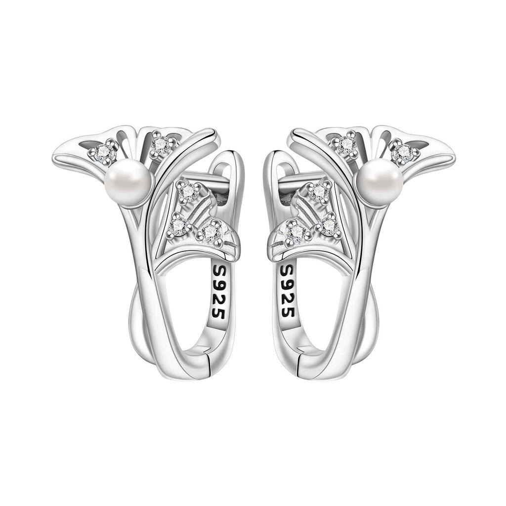 925 Silver Flower Hoop Earrings Fashion Zircon Circle Jewelry For Women Plant Series Gifts Accessories