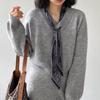 Elegant Autumn/Winter Two-Piece Set: Sweater Jacket & Half Skirt with Silk Scarf for Women.
