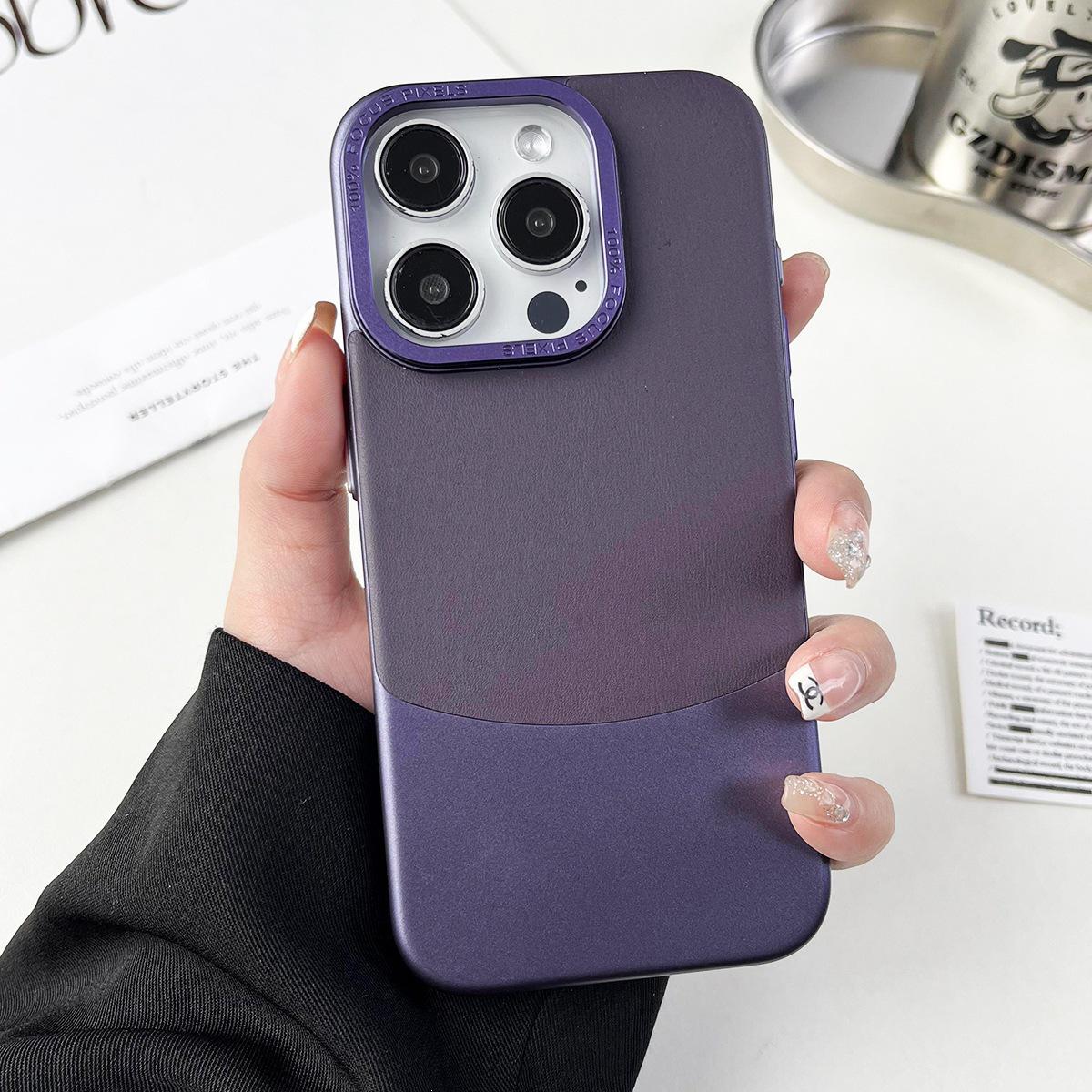 

Apple 15 Pro & iPhone 14/13 Leather Two-Tone Phone Case with Metal Lens Ring Apple 15 Pro Max