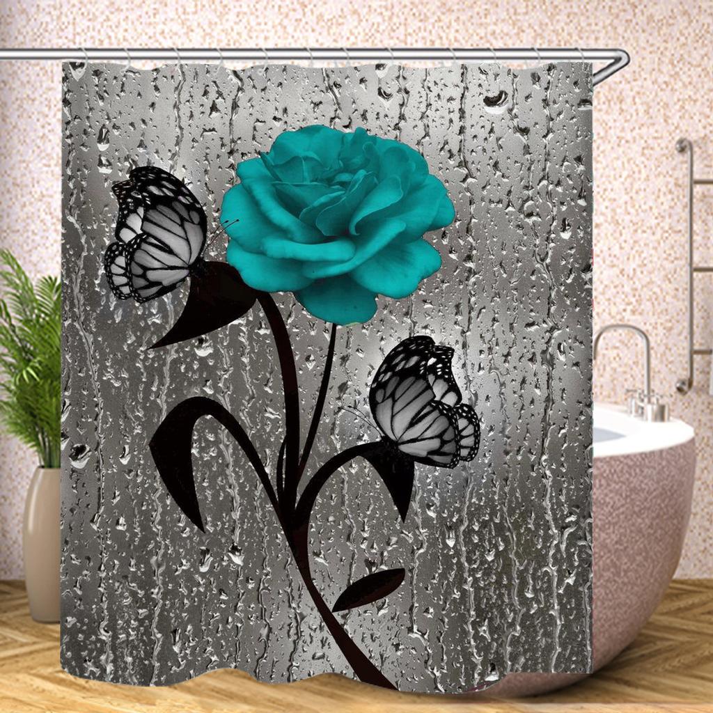 Red Rose Sunflower Shower Curtain Cute Bath Waterproof Curtains For Living Room Luxury Set Screen Bathroom Accessories Sets