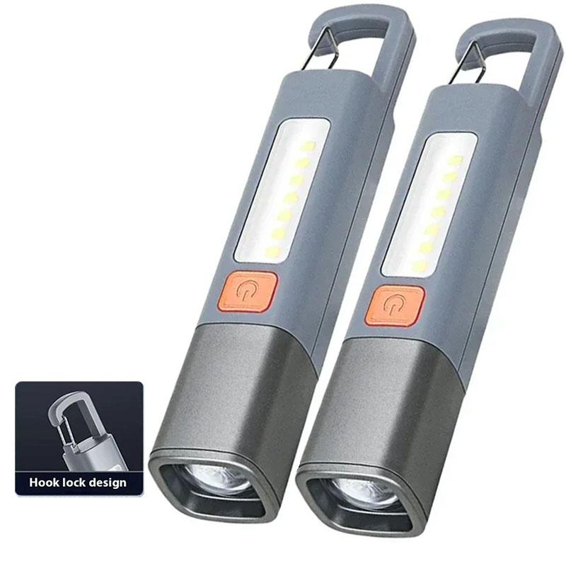 Strong Lighting ABS Flashlamp USB Charging Portable Outdoor EDC Torch Camping Hanging Flashlights Telescopic Focus COB Side Lamp