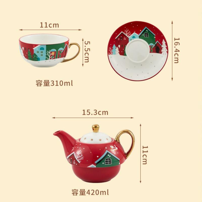 Christmas Ceramic Teapot Cup Teaware Set Home Floral Tea Pot Nordic Style Coffee Cup with Lid Cartoon Cute Ceramic Mug Tea Cup