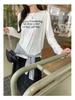 Women's European Style Long Sleeve Loose-Fit Letter Print T-Shirt, American Retro Slim Base Layer