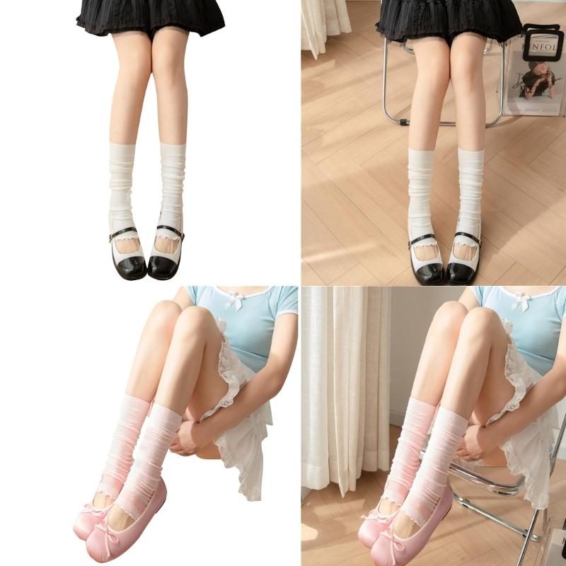 Leg Warmers Toeless Anti-slip Grip Over the Knee Socks,Thin Ruffle Trims Foot Socks Leg Sleeves for Summer