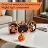 Wooden Halloween Decorative Night Light Sign with 3D Carved Pumpkin Ghost and Haunted House Design for Seasonal Indoor Display