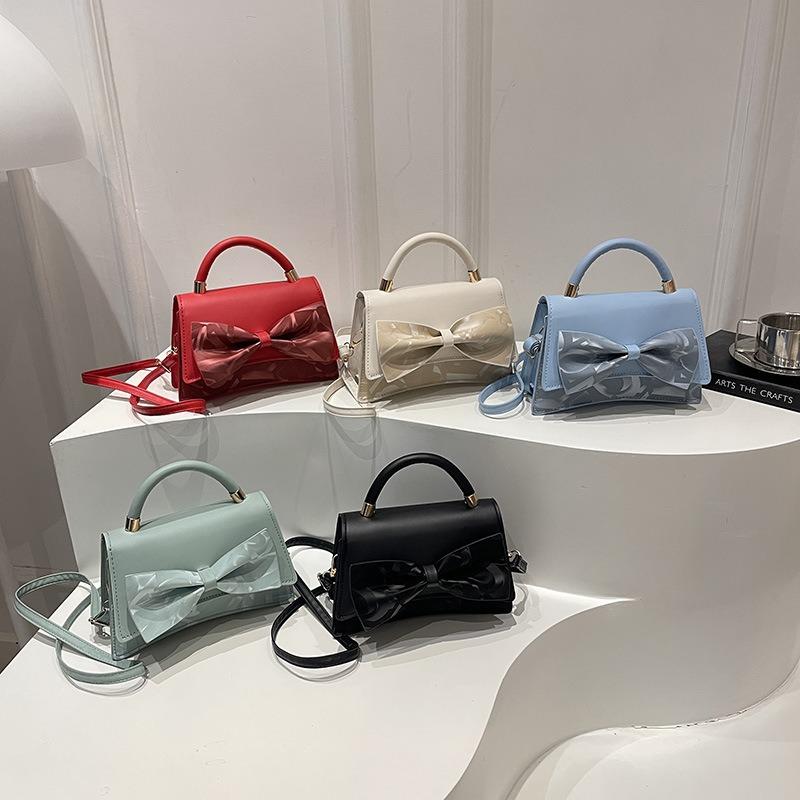 One shoulder crossbody portable texture bow women's temperament spring new simple fashion small square bag