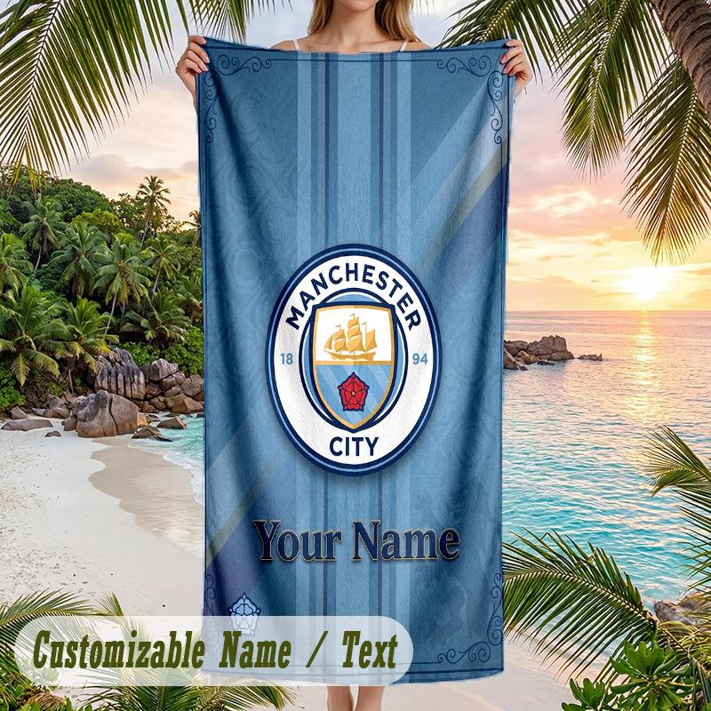 Beach Towel Manchester City Print Custom Name Text Soft Towel for Swimming Pool