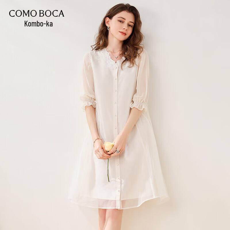 Women s Mulberry Silk Embroidered Half-Sleeve Dress XL