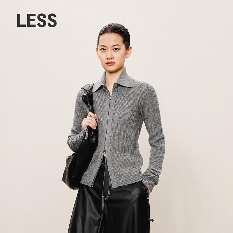 Less 2024 Autumn Polo Collar Slim Fit Cardigan Sweater
