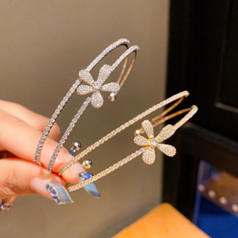 Sparkling Luxury Elegant Bow Butterfly Women's Double-layer Opening Bracelet For Daily Wear Party Wedding Jewelry Accessories