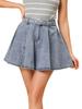 Allegra K A-Line Mini Denim Skirt with Belt, Vintage High Waist, Ruffles, Short Length, Women's, Gray Blue, Size S