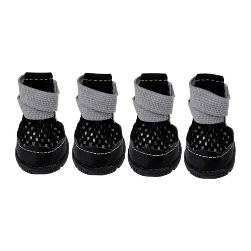 Puppy Paw Covers for Walking with Breathable Textile Upper, Textured Base, Toe Guard, Ankle Bands, Four Piece Pairing