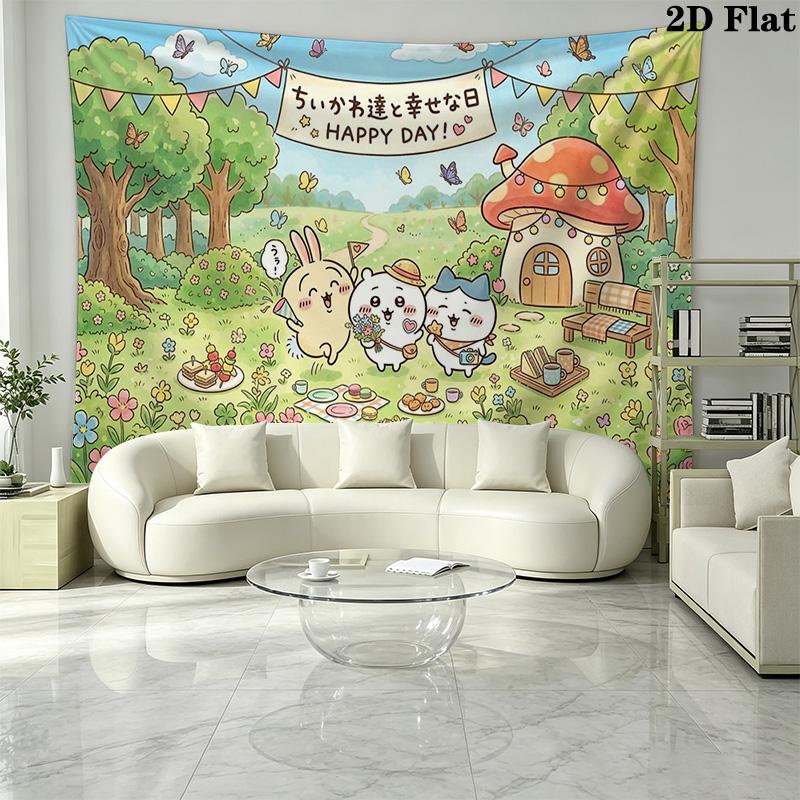 Anime Chiikawa Wall Tapestry Aesthetic Wall Hanging Printed Fabric Blanket Decorative Tapestries for Bedroom Living Room Home Decor