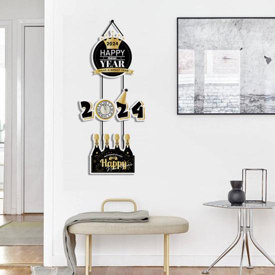 3ks 2024 Dveřní plaketa na Silvestrovský večírek se závěsným lanem Vytvořte slavnostní atmosféru Jemné zpracování Dveřní cedule