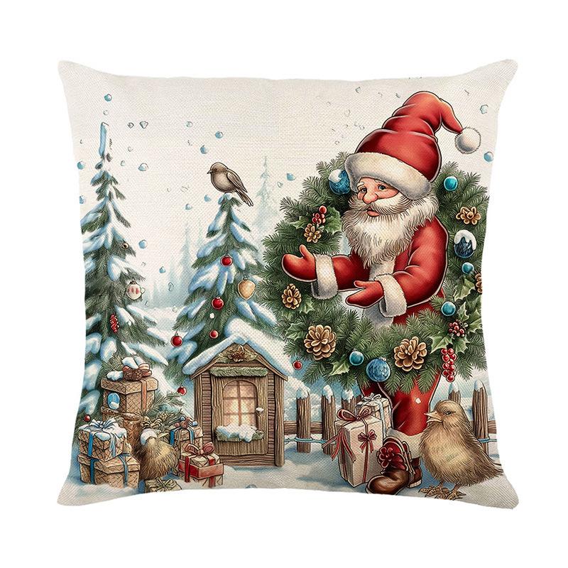 Festival Oil Painting Pillow Cover, Realistic Art Print Removable Cushion Cover, Linen Sofa Bed Decor for Christmas, Home Gift