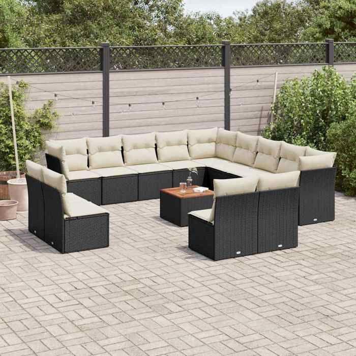 VidaXL Garden Lounge Set with Cushions 14 Pcs, Patio Sofas, Patio Furniture Set, Outdoor Furniture, Black 3256266