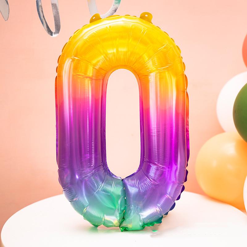1pc 16inch New Rainbow 0-9 Gradient Number Aluminum Foil Balloons Birthday Celebration Party Decoration Children's Toy Balloon