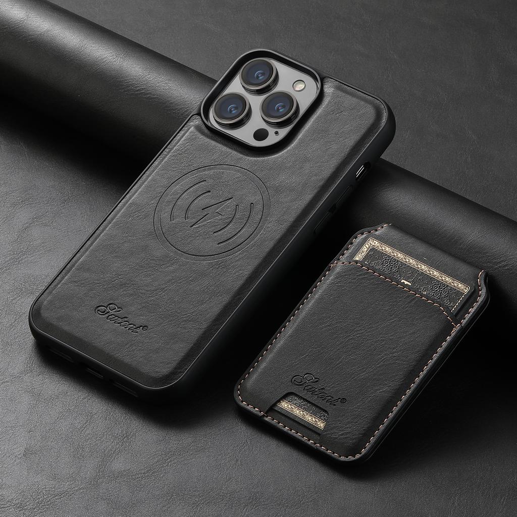 SUTENI Ranura para Tarjeta Magnética Carter de Cuero Bolsos Fundas para Teléfono Para iPhone 16 15 14 13 12 Pro Max Plus Cubierta