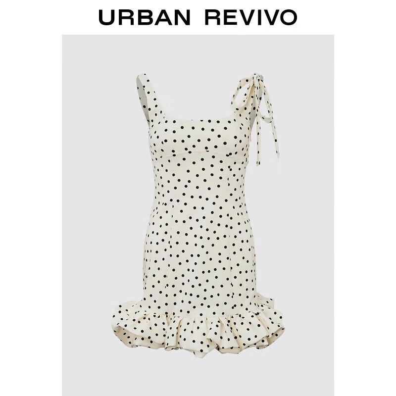 

UR 2025 Французское мини-платье в горошек с оборками и завязкой на талии M