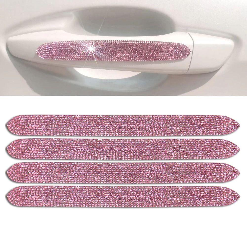 4pcs/set Bling Car Protective Strip Stickers Universal Car Handle Crystal Decal  Driving Safety