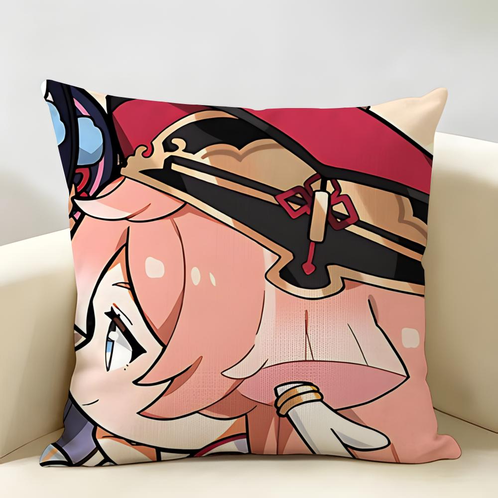 Yanfei Cute Genshin Impact Cushion Cover Natural Linen Organic Fabric DoubleSided Printing Room Sofa Decor Pillow Case
