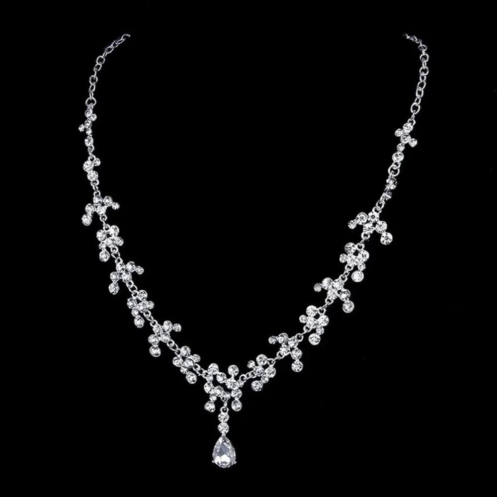 Crystal Stones Silver Color Rhinestone Bridal Wedding Sets Necklace Earrings Tiara Jewelry Set for Women Gift