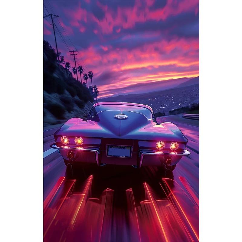 Classic Cool Supersport Car Sunset Colorful Posters and Prints Canvas Printing Wall Art Picture for Living Room Home Decora Gift