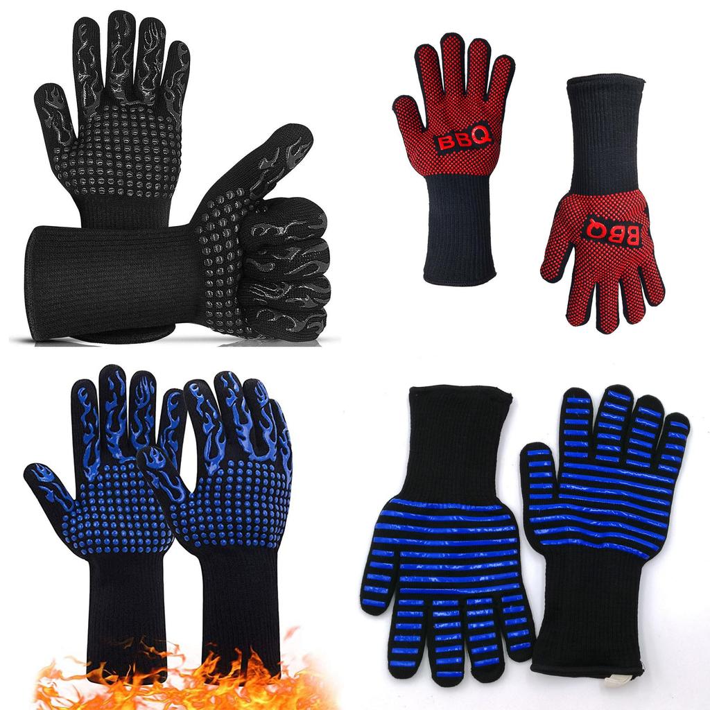 Bbq Heatresistant Gloves With Silicone Grip For Outdoor Grilling And Cooking
