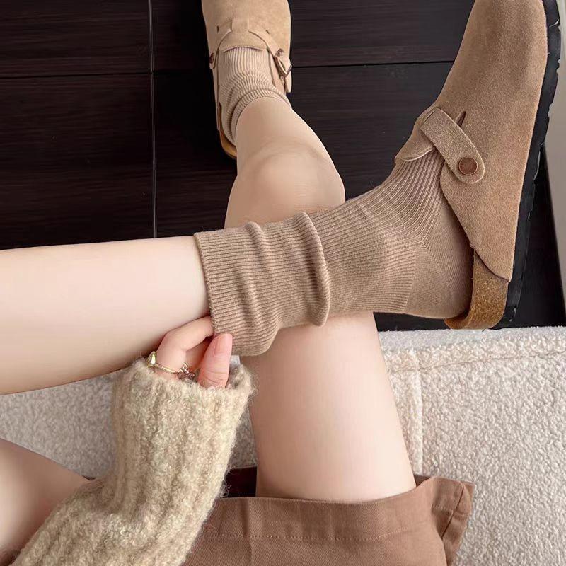 High-end Black and Grey Color Combination! Slimming ~ Can Be Straightened or Piled Up, Suitable for All Seasons, Lazy Socks for Girls