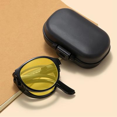 New Foldable Night Vision Glasses for Driving with Box for Men Women Round Ultralight Blue Light Blocking Eye Protection Eyewear