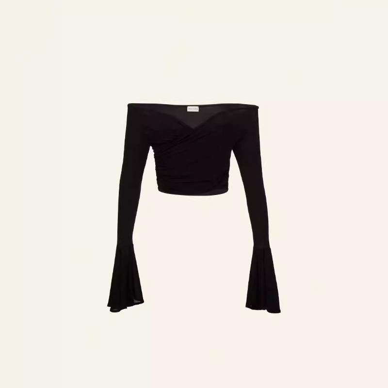 Women's Summer Big Flared Sleeves Slim Sexy Line Collar Top