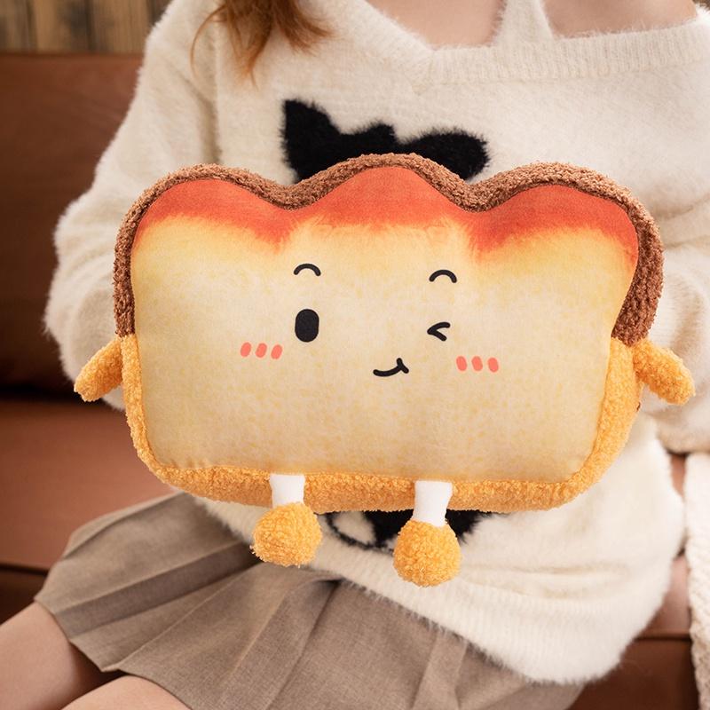 Plush Toast Bread Pillow Kawaii Food Toast Soft Doll Winter Hand Warmer Home Decoration Cushion Kids Toys Birthday Gift