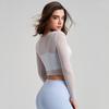 New Yoga Clothes Women's Sports Pilates Two-piece Set, Fresh and Sexy Mesh Lace Fitness Top, Long-sleeved T-shirt